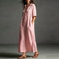 thumbnail image 2 of Morttic Women's Solid Color Lapel Collar Half Button Maxi Shirt Dress – Short Sleeve Side Pockets Summer Beach & Daily Wear Pink，S, 2 of 6