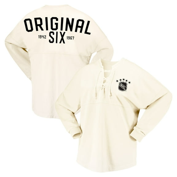 Women's Fanatics Cream NHL Original Six Lace-Up Spirit Jersey Long Sleeve T-Shirt
