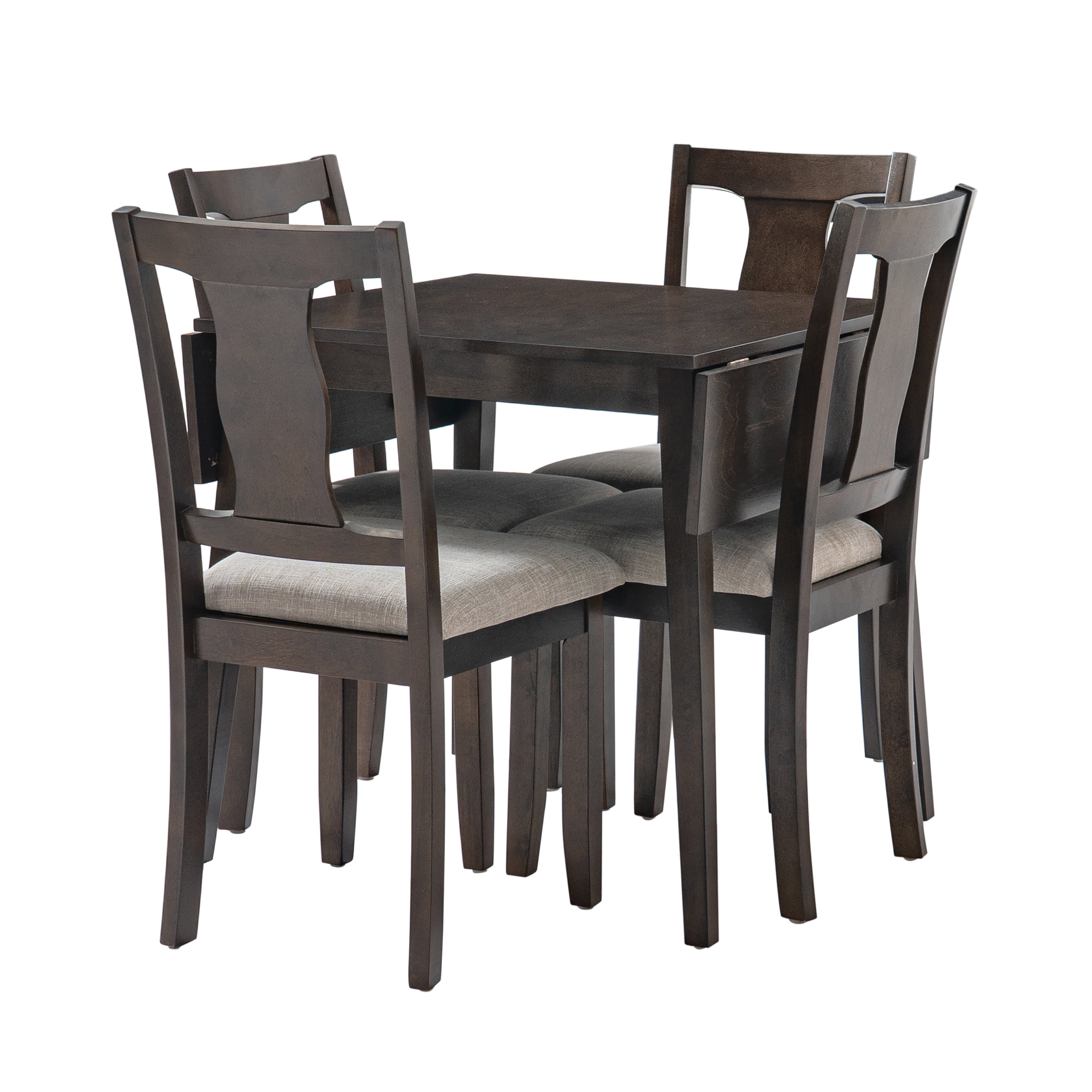 Euroco 5-Piece Dining Table Set for 4, 45.67" Extendable Kitchen Table Set with Drop Leaf and 4 Upholstered Chairs,Dining Room Set for Small Space,Espresso