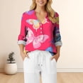 thumbnail image 2 of QASIEATN Women's Shirts 3/4 Sleeve Womens Tops Butterfly Casual Shirts Blouse Tops for Women, 2 of 5