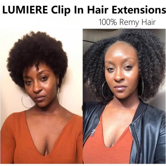 WEIF-Lumiere Clip In Hair Extensions 4B 4C Afro Kinky Curly Clip Ins Seamless Human Hair Clip In Hair Extensions For Black Women 120g 8Pcs With 20 Clips Brazilian Remy Hair Natural Color 12 Inch