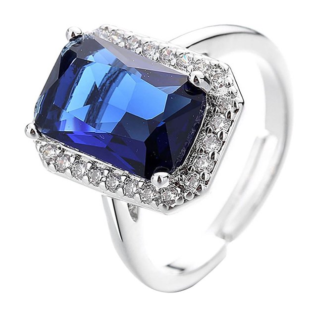 Temperamento Rectangular Azul Marino Completo Colorido Gema Anillo Abierto para Mujeres Anillo de Luz de Alta Joyería Anillo para Mujeres Anillo de Moda y Versátil