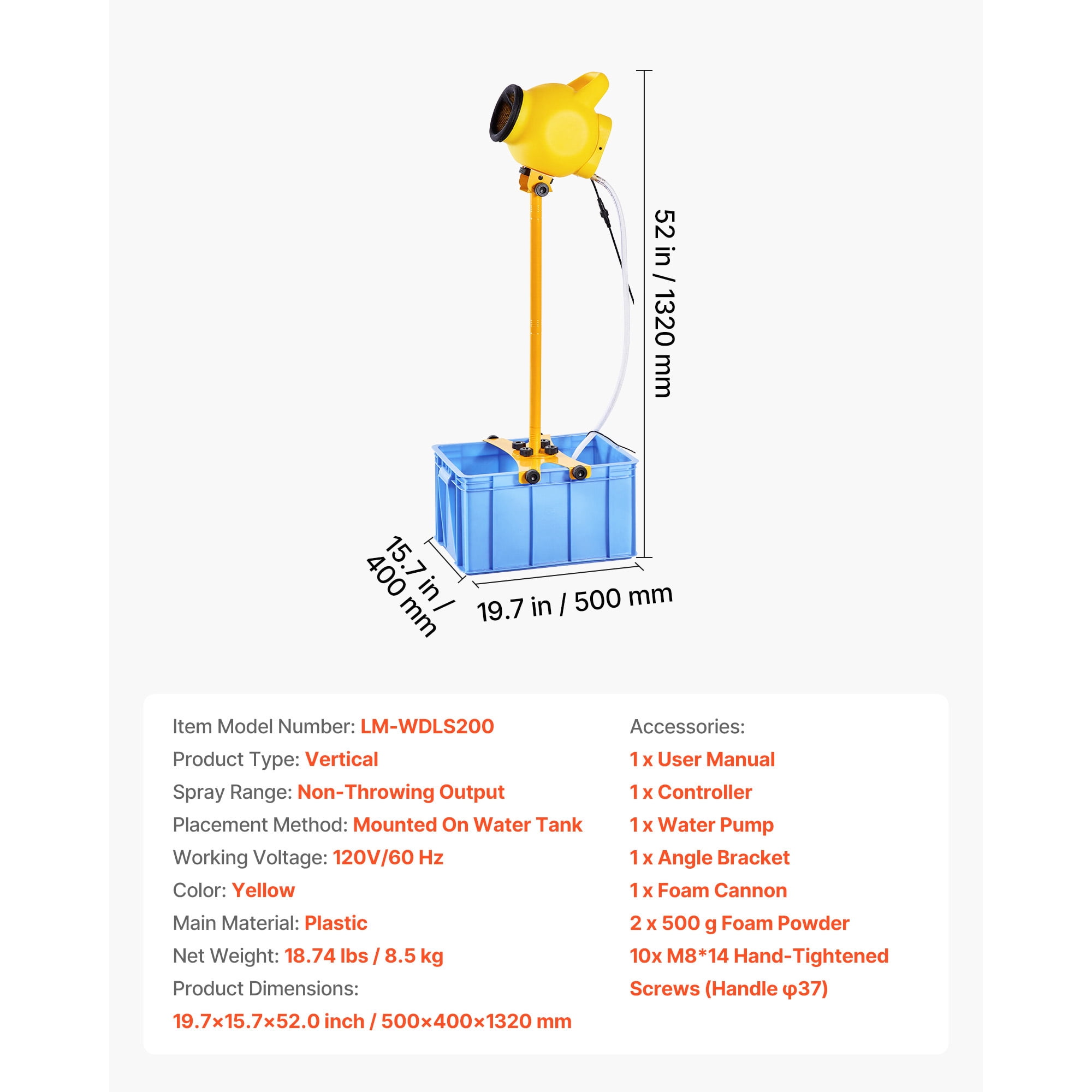 KFFKFF Foam Machine with Adjustable Angle Control, Bubble Maker with 37QT Water Tank, Stable Vertical Design for Events, Celebrations, and Parties