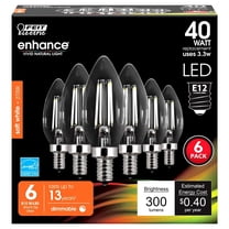 Feit Electric CTC40/927CA/FIL/6 LED Bulb, Decorative, B10 Lamp, 40 W Equivalent, E12 Lamp Base, Dimmable, Clear