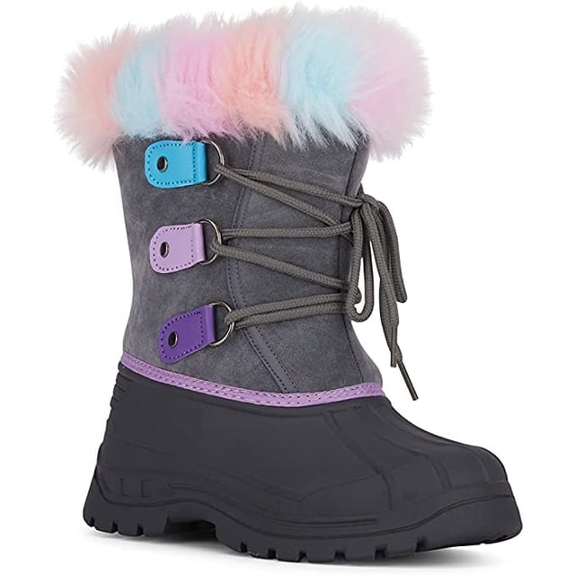 Botas de nieve AQUAKIX Kids Arcoíris con forro de piel sintética, talla 2
