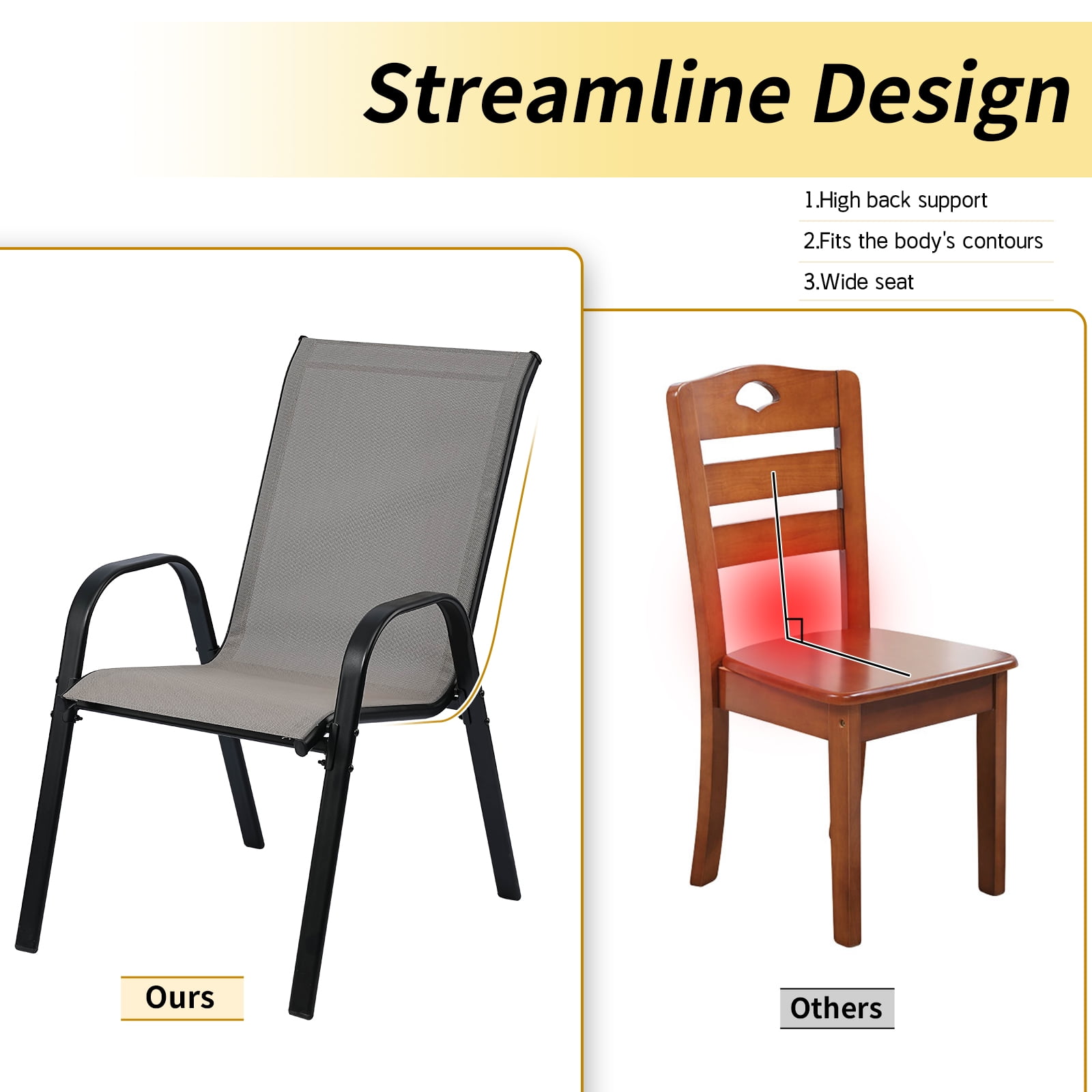 Stackable Outdoor Patio Dining Chairs with Backrest/Armrests for Lawn Garden Balcony Deck Camping-Set of 4 (gray)