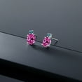 thumbnail image 4 of Gem Stone King 14k White Gold Pink Created Sapphire and Blue Diamond Earrings for Women (3.43Cttw, GemstoneSeptember Birthstone, Oval 8X6MM, Round 2.5MM), 4 of 5