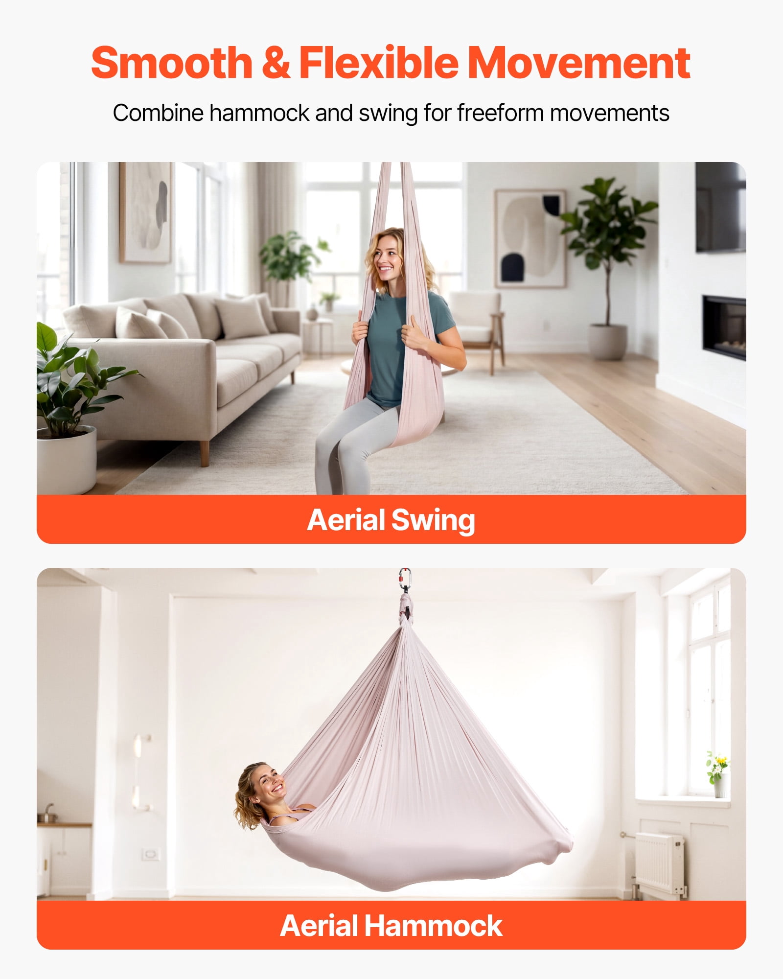 VEVOR Aerial Yoga Hammock, 300 lbs Load Aerial Silk, Yoga Swing with Nylon Fabric, PE Zipper Bag for Parent-Child Interaction, Strengthen Muscles & Improve Practice, Hammock and Swing Combo