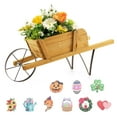 thumbnail image 2 of Patiojoy Flower Pot Wheelbarrow Planter Solid Pine Wood Wagon Planter w/ Triangular Metal Support 2 Energy-saving Handles Movable Whee Walnut, 2 of 9