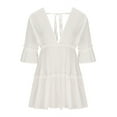 thumbnail image 4 of Robes d'Été d'Automne pour Femmes 2023 Profonde V Cou 3/4 Manches Volants Swing Plage Vacances Mini Robe Courte, 4 of 6