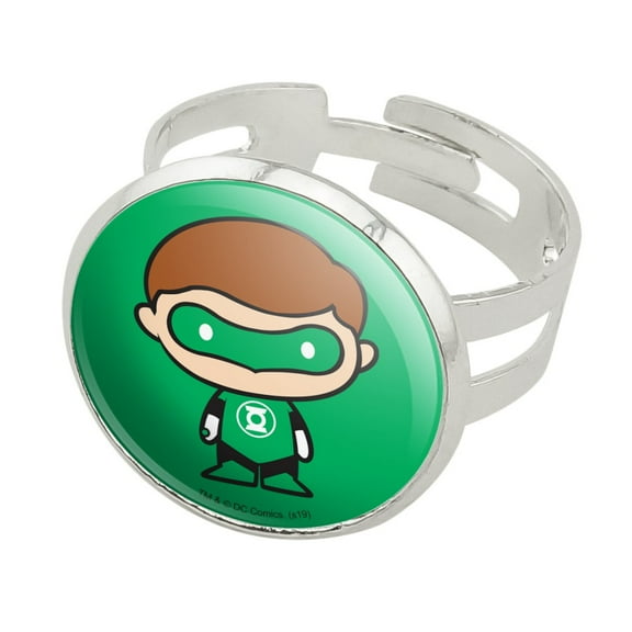 Green Lantern Cute Chibi Character Silver Plated Adjustable Novelty Ring