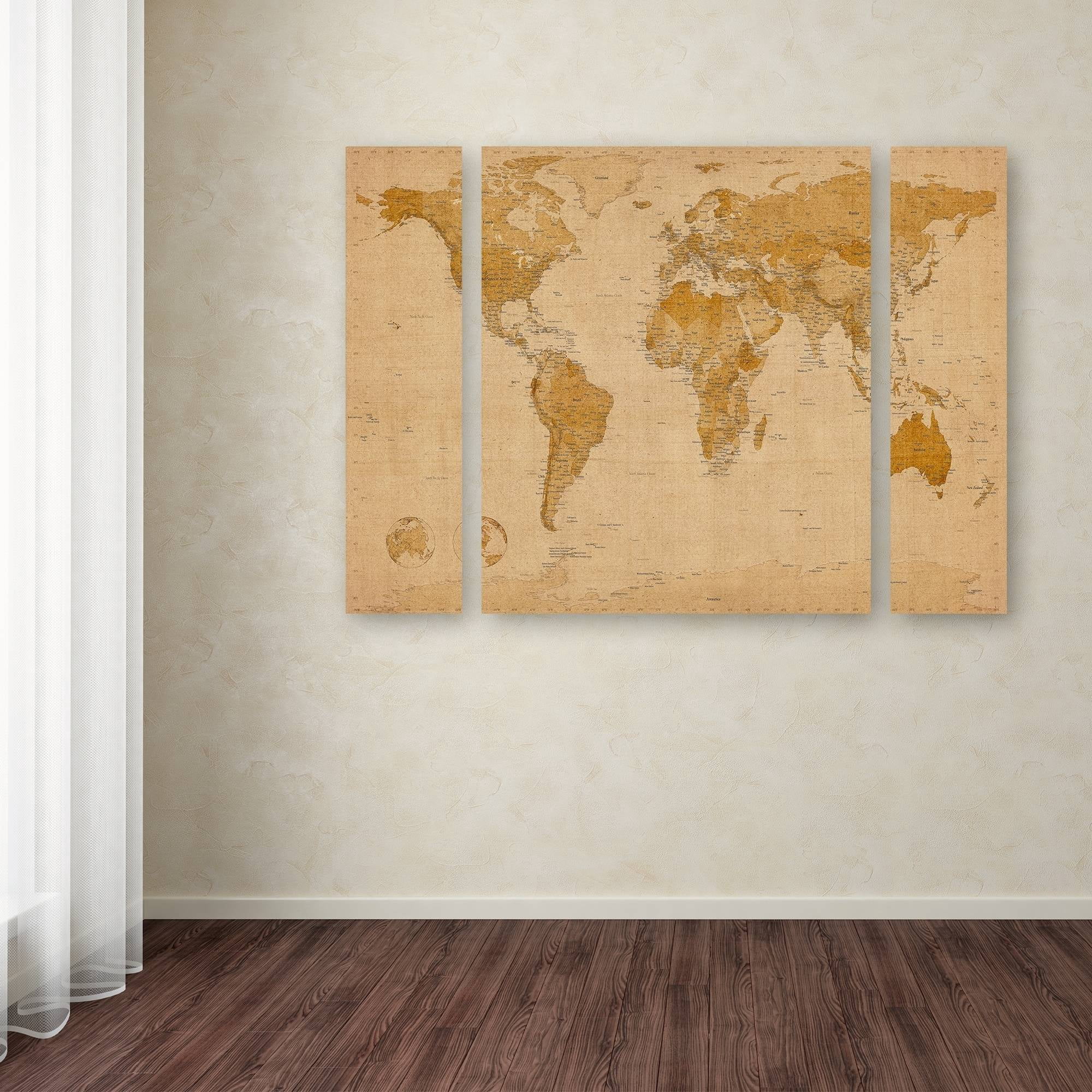 Trademark Fine Art "Antique World Map" Canvas Art by Michael Tompsett Three Panel Set