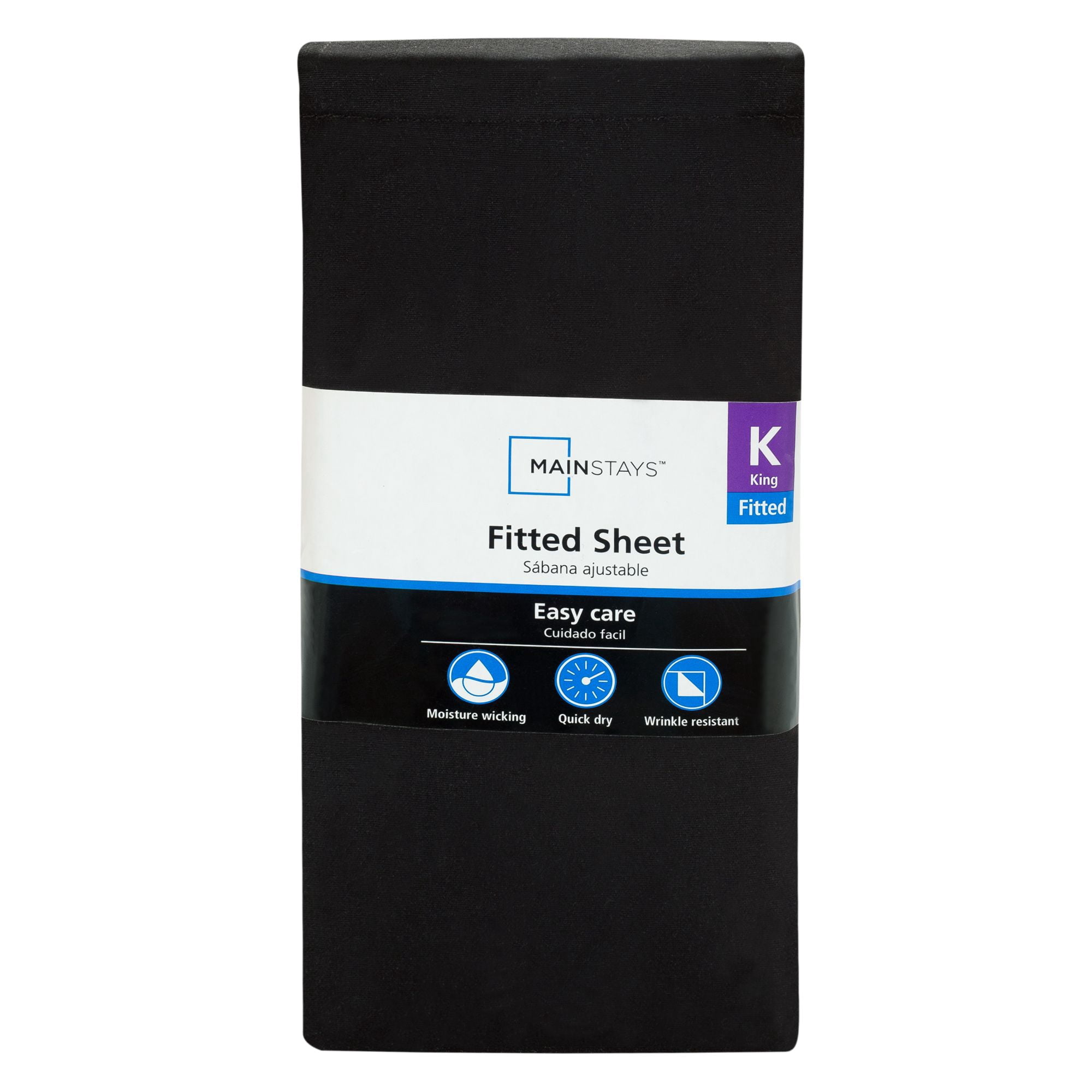 Mainstays Easy Care 300 Thread Count Fitted Bed Sheet, King, Rich Black