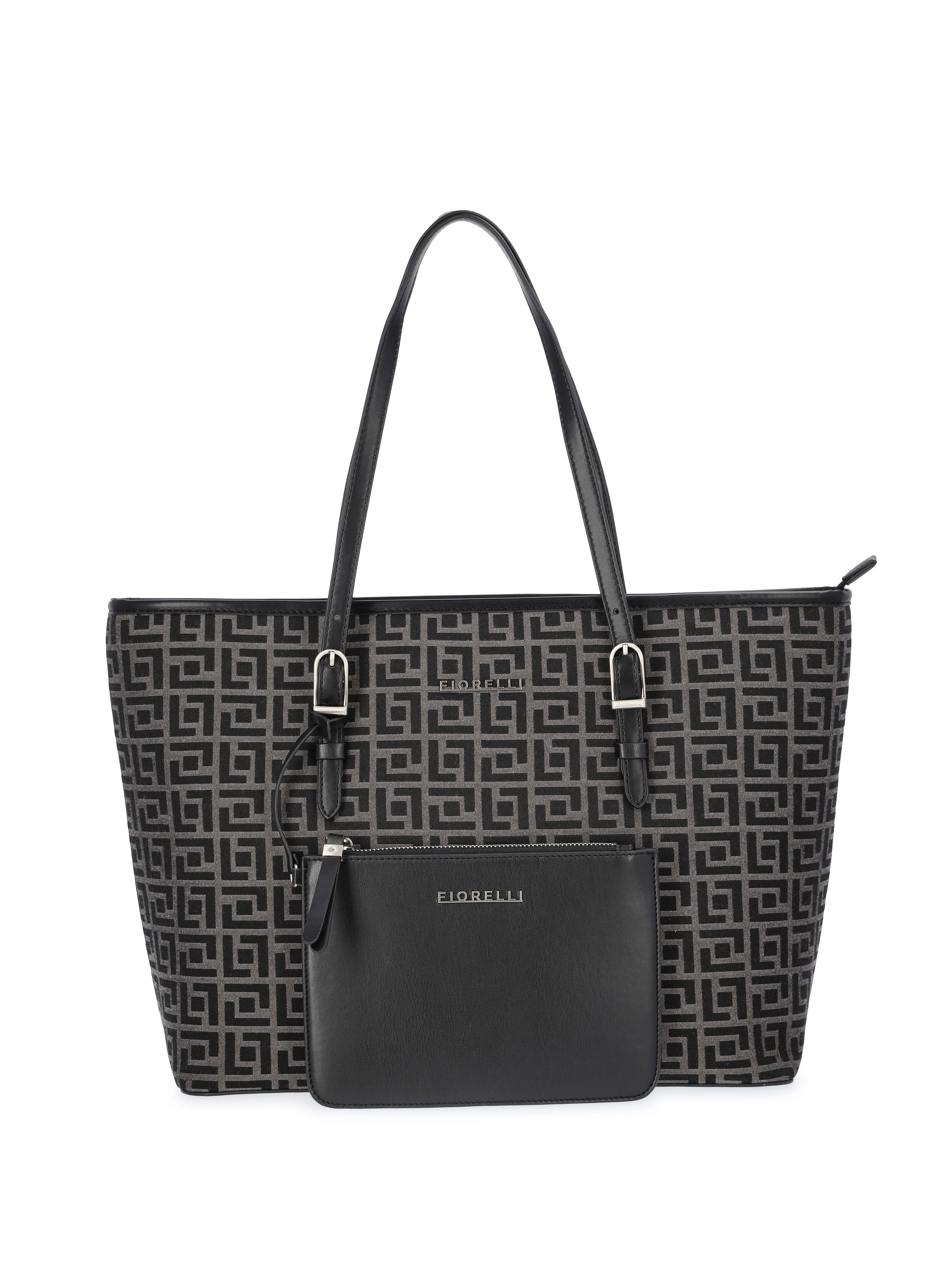 Fiorelli Women's Savannah Tote Handbag with Detachable Pouch, Black Jacquard