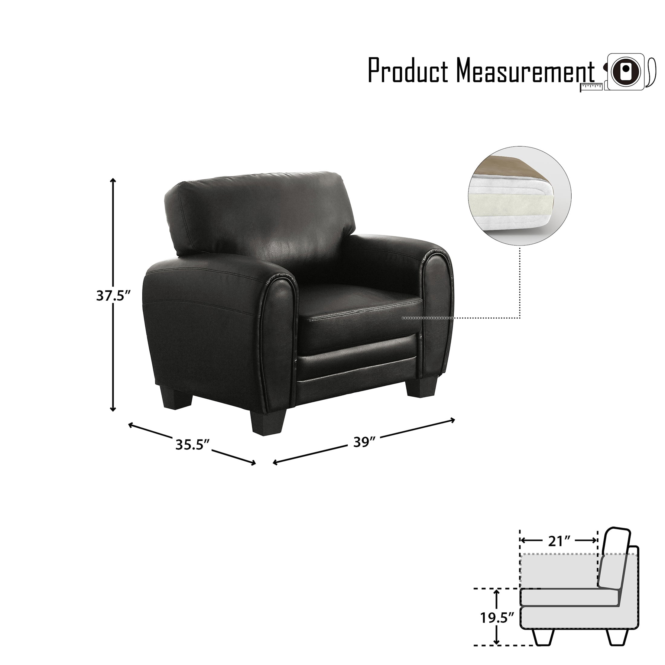OakvillePark Arcadia Faux Leather Upholstered Living Room Chair, Black