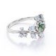 thumbnail image 2 of Anillo de Compromiso JeenMata 0,75 ct Diseño Hoja Rama Redondo Ágata Verde Musgo Blanca Opaca y Moissanita Tensión Catedral Baño Oro Blanco 18 K sobre Plata, 2 of 6