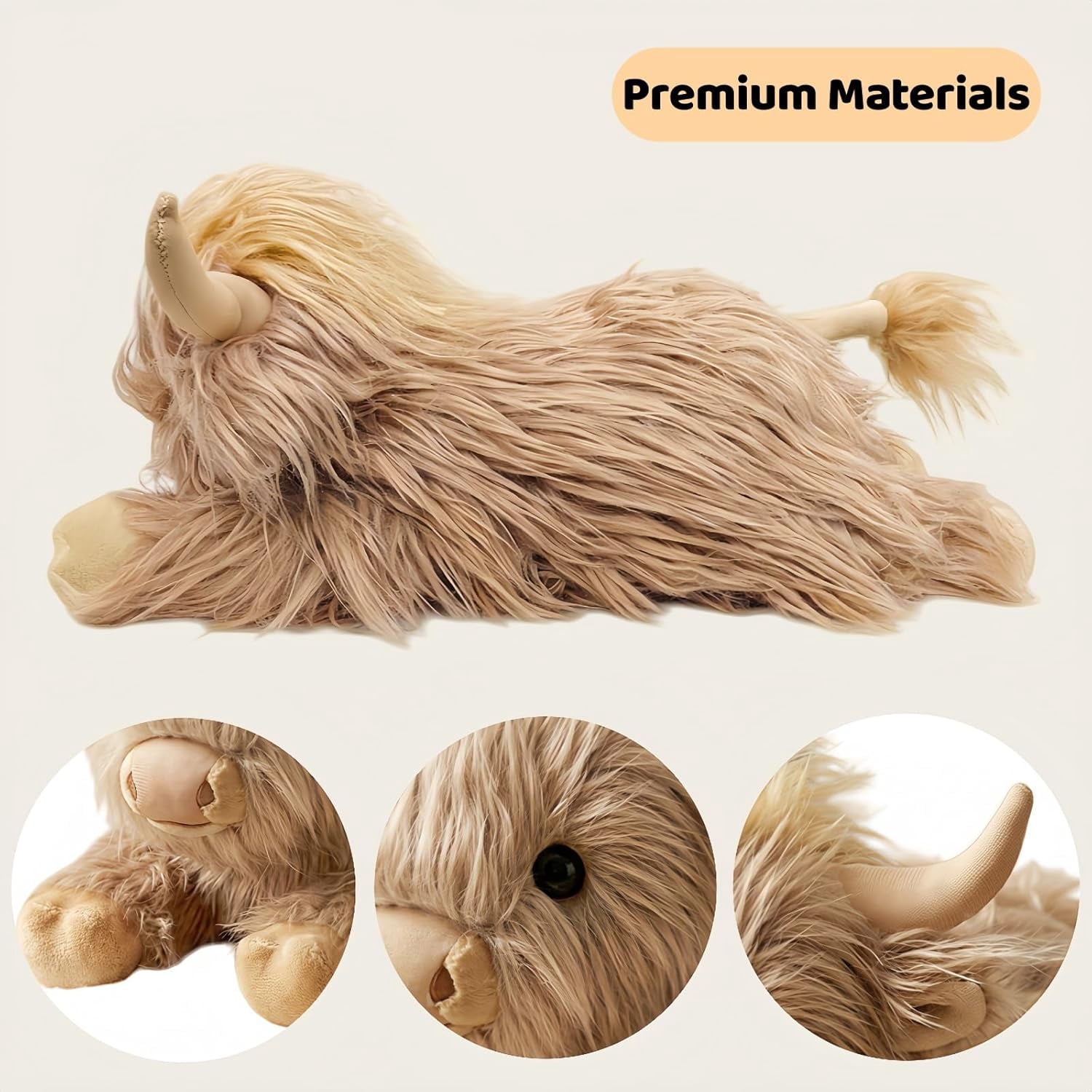 Guvpev 16" Weighted Highland Cow Stuffed Animal, Soft Shaggy Cow Plush Toy for Anxiety Relief and Sensory Comfort, Cuddly Farmhouse Cow Plush Pillow, Unique Birthday Gift