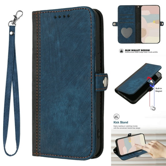 Feishell Wallet Case for Google Pixel 6A, Premium PU Leather Wrist Strap Handbag Soft Silicone Shockproof Case with Magnetic Clasp Cute Card Slots Kickstand Flip Cover for Google Pixel 6A,Blue