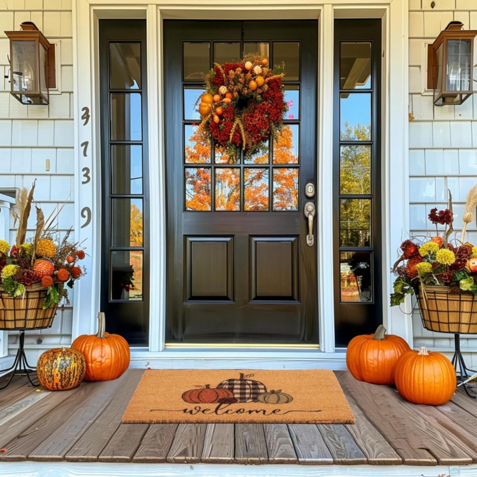 Paillasson Automne En Fibre De Coco - Motif Citrouille - Antidérapant - 42x76cm - Parfait Pour L'entrée, Extérieur Et Décoration De Thanksgiving