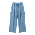 thumbnail image 5 of Tnhcen Women's Casual Loose Wide Leg Pants Drawstring Elastic Waistband Relaxed Fit Cargo Pocket Plus Size 2XL Rayon Polyester Linen - Like Trousers, 5 of 5