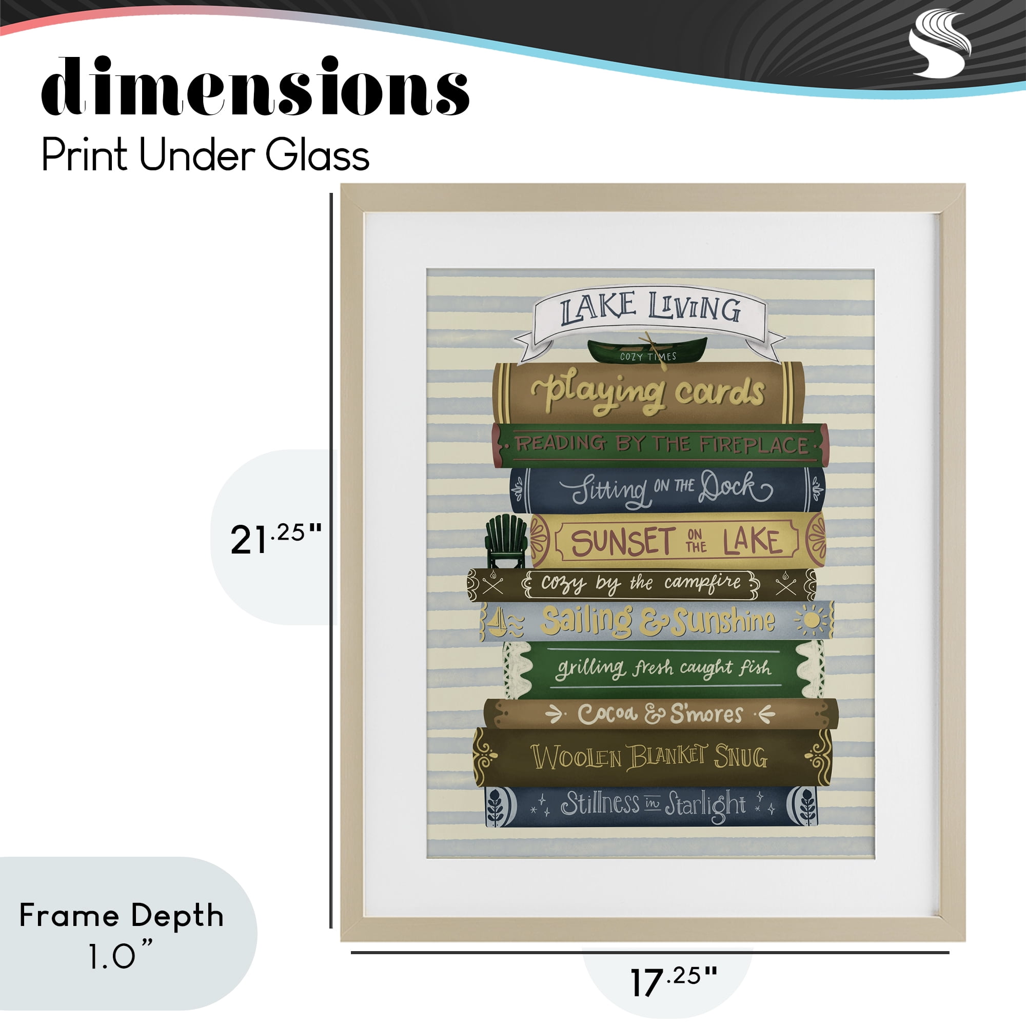 Stupell Industries Lake Living Book Stack Birch Framed Print Under Glass, design by Giao Williams