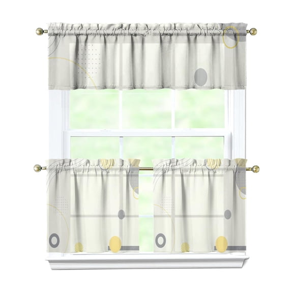 Abstract Geometric Kitchen Curtains and Valances Set - 3 Piece Kitchen Curtains Sets with Valance for Windows Rod Pocket Machine Washable Kitchen Decor Decorations (54"x18" 2x27.5"x24")