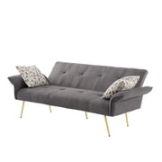 Gewnee 67.72”Teddy Velvet Futon Sofa Bed,Modern Convertible Futon Couch with Adjustable Backrest and Armrest,Folding Sleeper Sofa with 2 Pillows for Living Room & Office.