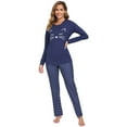 thumbnail image 3 of BEOEOSY Women's Pajama Set Long Sleeve Cat Print Tops and Polka Dot Pants Pjs Sets Navy Blue Medium, 3 of 6