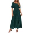 thumbnail image 1 of Vestido Midi PRETTYGARDEN Floral Verde con Cuello Cuadrado y Fruncido Talla S, 1 of 6