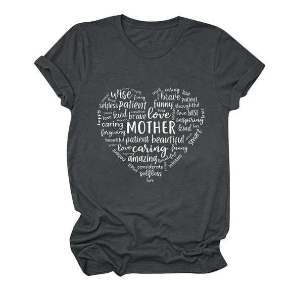asdoklhq Mommom Gift Tshirt T Shirts for Women Fashion Crewneck Printed Short Sleeve T-shirt Casual Loose Shirt Dark Gray 2X