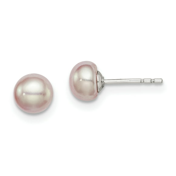 Sterling Silver 5-6mm Purple FW Cultured Button Pearl Stud Earrings QE12690