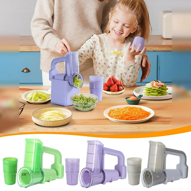 Cortador de verduras multifuncional y triturador de queso con 6 cuchillas - Cortador eléctrico de cocina para triturar, rallar y raspar hielo - Procesador de alimentos compacto con base