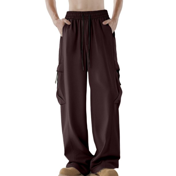 Pantalones cargo casuales de pierna ancha con cordón para hombre - Talla grande, corte holgado, estilo urbano