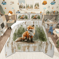 Manfei Cute Fox Bedding Comforter Set for Children, Cartoon Woodland Animal Twin Comforter Sets, Green Pine Tree Bedding Set, Lightweight Room Decor Reversible 2pcs