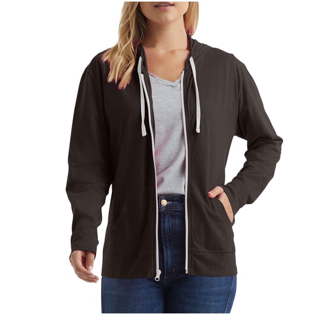 KIHOUT Zipper Hoodies for Women Long Sleeve Round Neck Hooded Ladies Solid Color Drawstring Sweatshirts Coat Jacket with Pockets, Size S-2XL