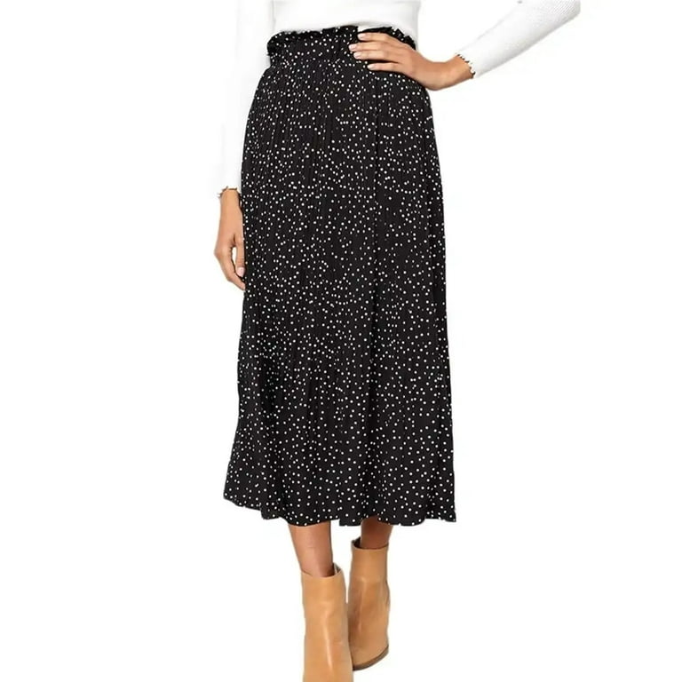 スカート High Waist Polka Dot Silk Twill Skirt Fantaslook High Waist Midi Pleated Skirt for Women with