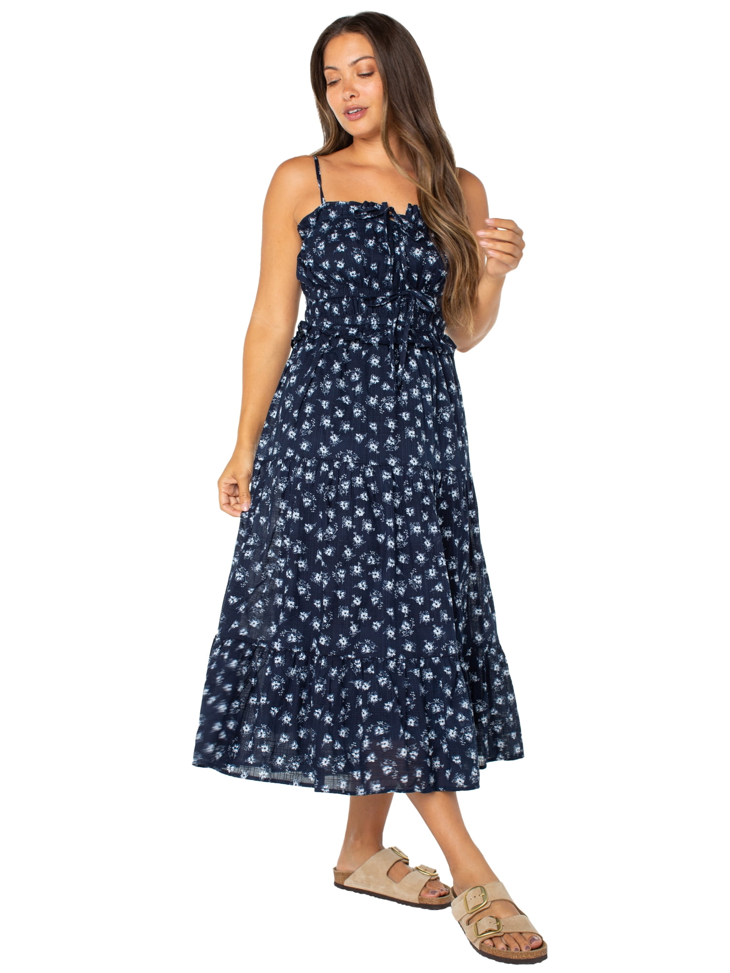 Celebrity Pink Women's Smocked Waist Ruffle Maxi Dress, Sizes S-XL