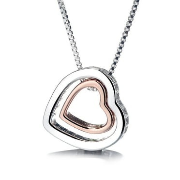 Two-Tone 18K Gold made with Swarovski Crystal Heart Necklace Inscribed "Love You" / ROSE