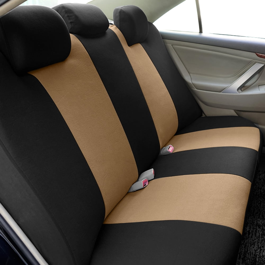 Autoking Cover Stripe Polyester 9pcs Racing Car Seat Covers Set Universal Seat Protector Accessories Interior Fit for Most Car Beige