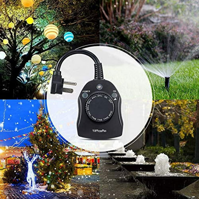 Outdoor Light Timer Waterproof, Dusk to Dawn Power Stake Timer Remote  Control, 6 Grounded Electrical Outlets Timer for Outdoor Christmas Lights,  Yard