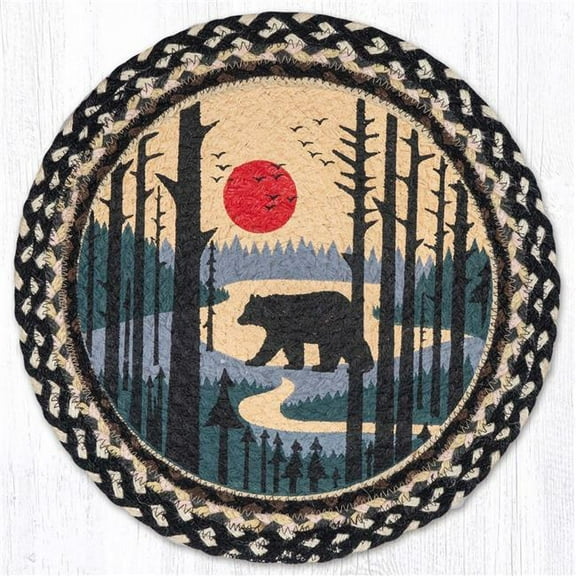Earth Rug 57-430BS 15 x 15 in. Bear Scene Printed Braided Round Placemat, Multi Color