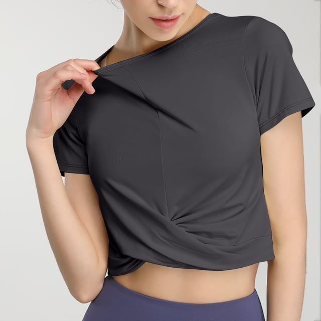 Ensemble de Yoga Respirant pour Femmes, Col Rond Uni, Manches Courtes, Décontracté, Sport, Ajouré