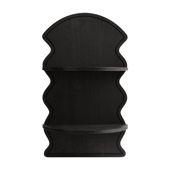 American Art Decor Black Wavy Arched Lunar Ledges Wall Shelf, Wooden 2-Tier Floating Bookshelf for Wall, Carved Fluted Arch Display Shelf for Bedroom Bathroom Kitchen Living Room Decor, 14" x 24"