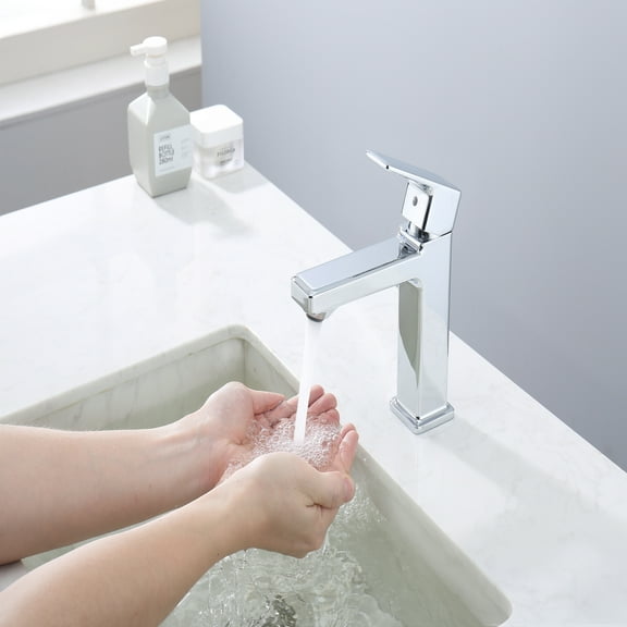 Chrome Single Hole Bathroom Faucet,Laundry Vanity Sink Faucet with Two 9/16" Hoses