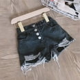 thumbnail image 2 of Girls Denim Shorts with Pockets Summer Korean Style Raw Hem Distressed Casual Jean Shorts Black 5 Years-6 Years, 2 of 4