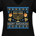 thumbnail image 4 of Inktastic Happy Hanukkah Sweater Style Design with Menorah and Dreidel Women's Plus Size V-Neck T-Shirt, 4 of 5