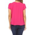 thumbnail image 3 of Women's Casual Solid Pleated Front Petal Cap Sleeve Round Neck Tee Blouse Top, 3 of 6