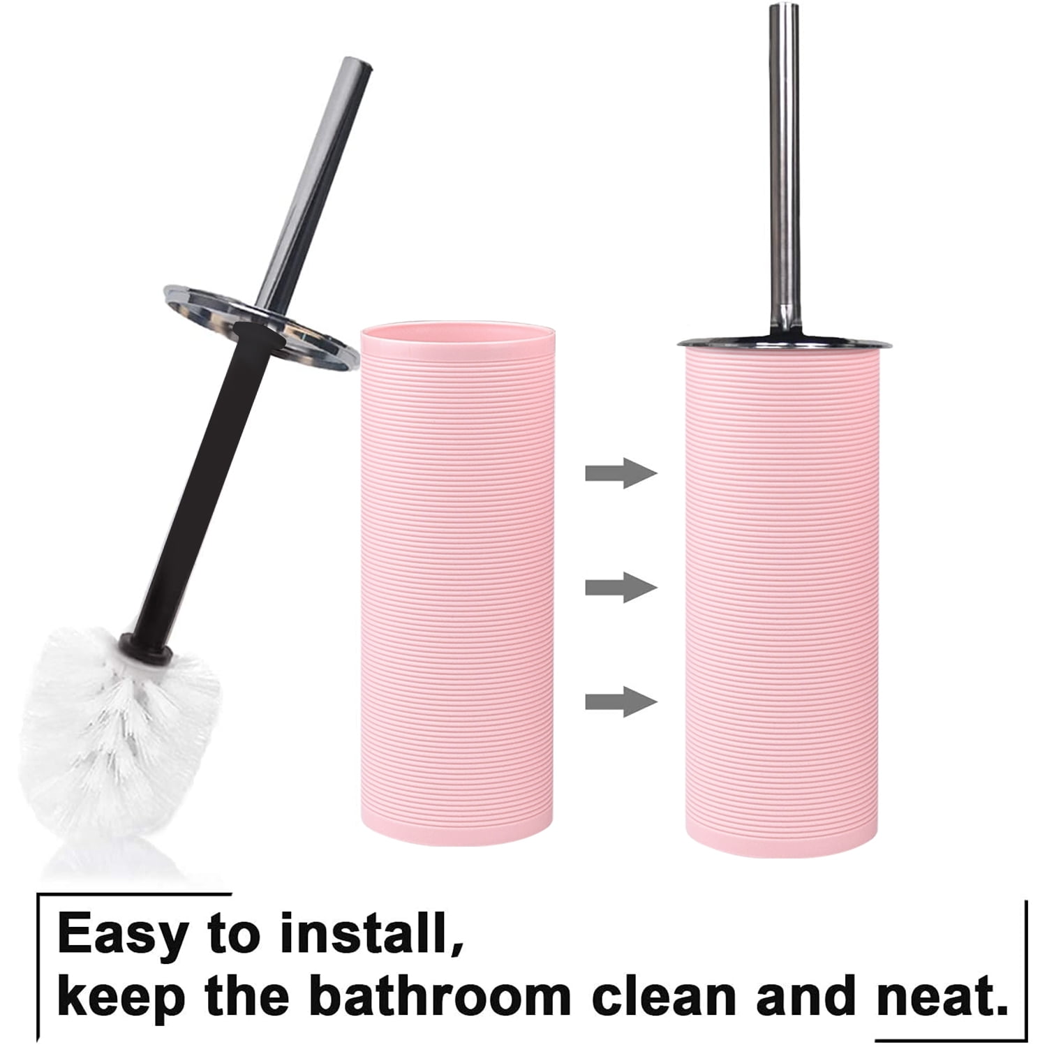 CERBIOR 6 Pcs Bathroom Accessories Set with Soap Dispenser, Toothbrush Holder, Tumbler, Soap Dish, Trash Can and Toilet Brush (Pink).