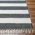 thumbnail image 4 of Hauteloom Moby Recycled Material Striped Farmhouse Living Room, Bedroom Area Rug - Casual Performance Carpet with Tassel, Fringe - Black, White - 6' x 9', 4 of 8