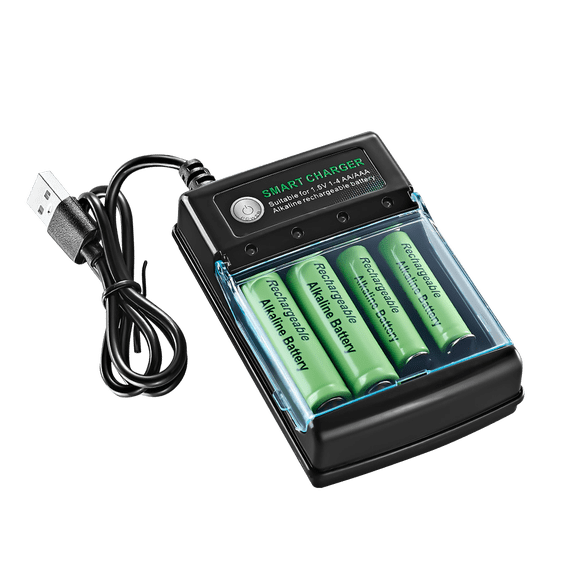 4-Slot 1.5V Alkaline Battery Charger for AA/AAA Batteries